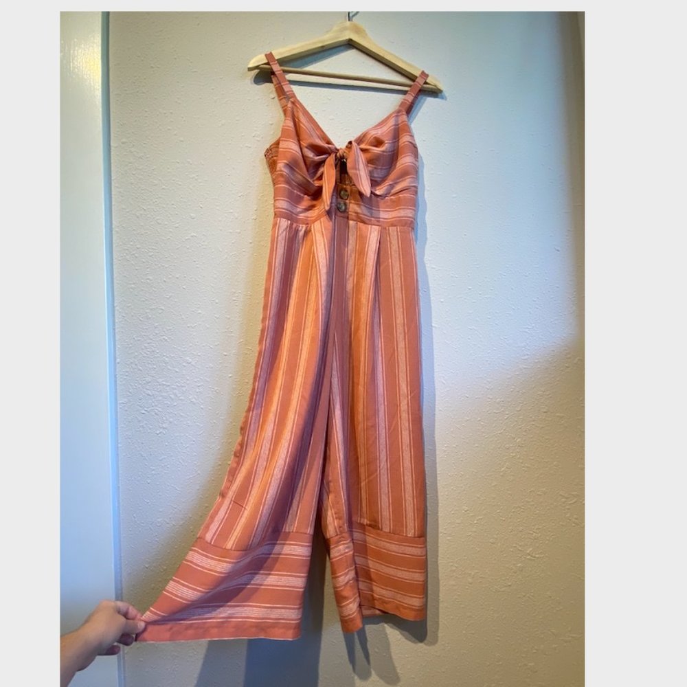 AUW Coral Striped Tie Jumpsuit